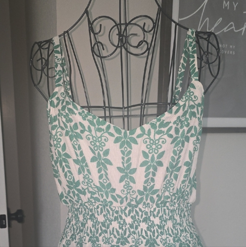 Skies Are Blue Green and White Sleeveless Sundress